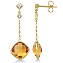 Diamond and Citrine Drop Earrings 14k Yellow Gold (7.05ct)