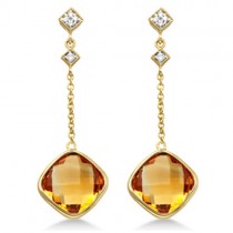 Diamond and Citrine Drop Earrings 14k Yellow Gold (7.05ct)