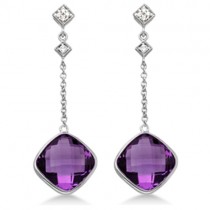 Diamond and Amethyst Drop Earrings 14k White Gold (7.05ct)