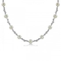 Beads and Freshwater Pearl Necklace Sterling Silver 8.5-9mm