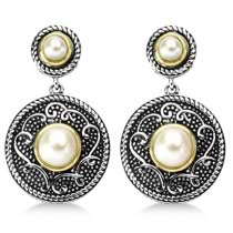 Freshwater Pearl Earrings Sterling Silver & 14k Yellow Gold 6.70ct