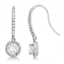 Moissanite & Diamond Halo Earrings w/ Fish Hooks 14K White Gold 1.73ctw
