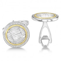 Round Diamond Cuff Links in 14k Yellow Gold & Sterling Silver (0.50ct)
