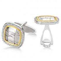 Square Diamond Cuff Links 14k Yellow Gold & Sterling Silver (0.50ct)