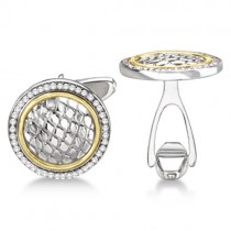 Round Engraved Diamond Cuff Links 14k Gold & Sterling Silver (0.50ct)