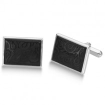 Carved Black Onyx Cuff Links in Sterling Silver