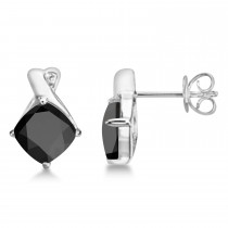 Diamond & Cushion Black Onyx Drop Earrings 14k White Gold (2.70ct)