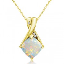 Diamond and Cushion Opal Pendant Necklace 14k Yellow Gold (1.36ct)