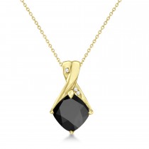 Diamond and Cushion Black Onyx Pendant Necklace 14k Yellow Gold (1.36ct)
