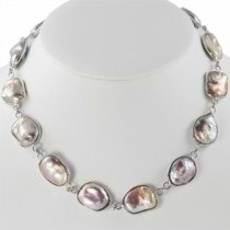 Freshwater Pearl Link Necklace Baroque Shape Sterling Silver 13-18mm