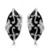 Diamond and Black Onyx Earrings Floral 14K White Gold 15.92ctw