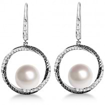 White & Black Diamond Paspaley Cultured South Sea Pearl Earrings (11mm)