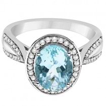Halo Style Diamond and Aquamarine Ring 14k White Gold (2.50ct)