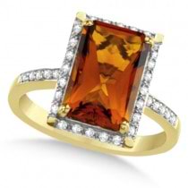 Halo Style Diamond & Madeira Citrine Ring 14k Yellow Gold (3.93ct)
