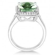 Halo Style Diamond and Green Quartz Ring 14k White Gold (7.29ct)