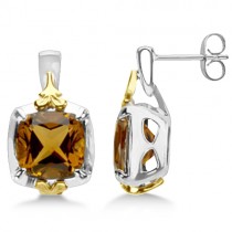 Honey Quartz Earrings 14k Yellow Gold & Sterling Silver (7.74ct)