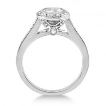 Bezel Set Moissanite & Diamond Halo Engagement Ring 14K W. Gold 1.01ctw