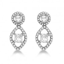 Moissanite & Diamond Halo Dangle Earrings 14K White Gold 0.57ctw