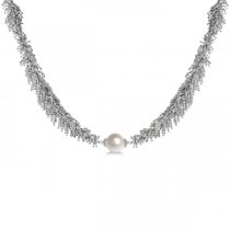 Freshwater Pearl Necklace Sterling Silver Lace Detail 9.5-10mm