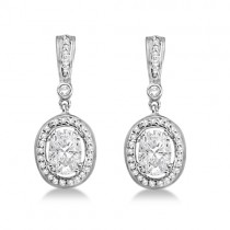 Oval Shaped Moissanite & Round Diamond Earrings 14K White Gold 1.97ctw