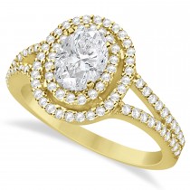 Double Halo Diamond & Moissanite Engagement Ring 14K Yellow Gold 1.34ctw
