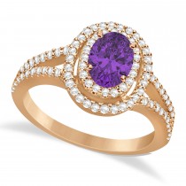 Double Halo Diamond & Amethyst Engagement Ring 14K Rose Gold 1.34ctw