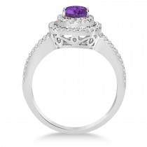 Double Halo Diamond & Amethyst Engagement Ring 14K White Gold 1.34ctw