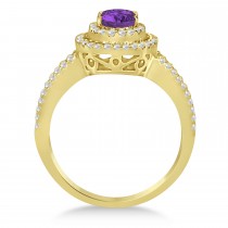 Double Halo Diamond & Amethyst Engagement Ring 14K Yellow Gold 1.34ctw