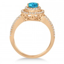 Double Halo Diamond & Blue Diamond Engagement Ring 14K Rose Gold 1.34ctw