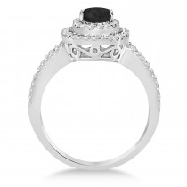 Double Halo Diamond & Black Diamond Engagement Ring 14K White Gold 1.34ctw