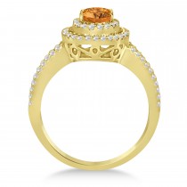 Double Halo Diamond & Citrine Engagement Ring 14K Yellow Gold 1.34ctw
