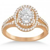 Double Halo Diamond Engagement Ring 14K Rose Gold 1.34ctw