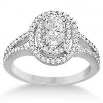 Double Halo Diamond Engagement Ring 14K White Gold 1.34ctw