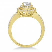 Double Halo Lab Grown Diamond Engagement Ring 14K Yellow Gold 1.34ctw