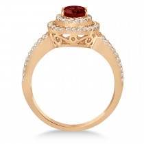 Double Halo Diamond & Garnet Engagement Ring 14K Rose Gold 1.34ctw
