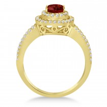 Double Halo Diamond & Garnet Engagement Ring 14K Yellow Gold 1.34ctw