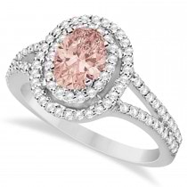 Double Halo Diamond & Morganite Engagement Ring 14K White Gold 1.34ctw