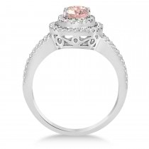 Double Halo Diamond & Morganite Engagement Ring 14K White Gold 1.34ctw