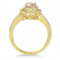 Double Halo Diamond & Morganite Engagement Ring 14K Yellow Gold 1.34ctw
