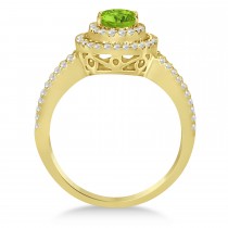 Double Halo Diamond & Peridot Engagement Ring 14K Yellow Gold 1.34ctw