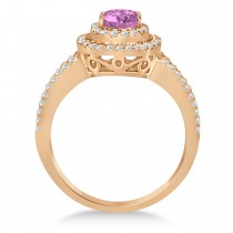 Double Halo Diamond & Pink Sapphire Engagement Ring 14K Rose Gold 1.34ctw