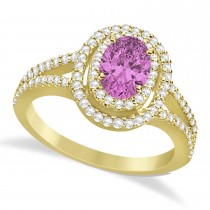 Double Halo Diamond & Pink Sapphire Engagement Ring 14K Yellow Gold 1.34ctw