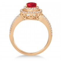 Double Halo Diamond & Ruby Engagement Ring 14K Rose Gold 1.34ctw