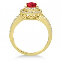 Double Halo Diamond & Ruby Engagement Ring 14K Yellow Gold 1.34ctw