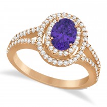 Double Halo Diamond & Tanzanite Engagement Ring 14K Rose Gold 1.34ctw