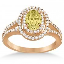 Double Halo Diamond & Yellow Diamond Engagement Ring 14K Rose Gold 1.34ctw