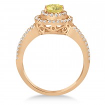 Double Halo Diamond & Yellow Diamond Engagement Ring 14K Rose Gold 1.34ctw