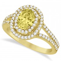 Double Halo Diamond & Yellow Diamond Engagement Ring 14K Yellow Gold 1.34ctw