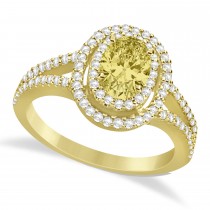 Double Halo Diamond & Yellow Diamond Engagement Ring 14K Yellow Gold 1.34ctw