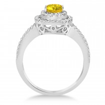 Double Halo Diamond & Yellow Sapphire Engagement Ring 14K White Gold 1.34ctw